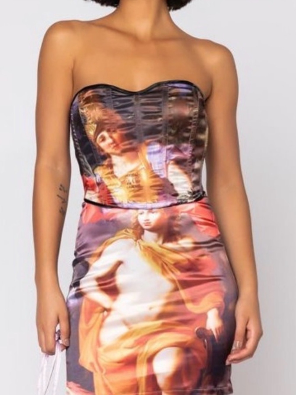 AKIRA Renaissance Fine Art Print Corset Style Mini Dress Size Small